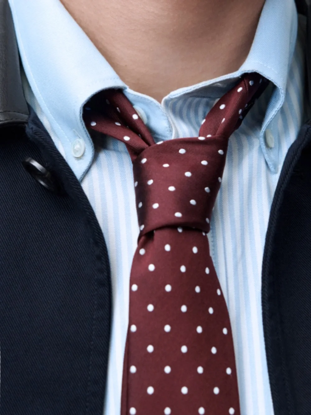 Christian Dior Burgundy White Polka Dot Print Silk Blend Tie Quiet Luxury Preppy